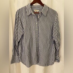 Boden Navy and White Striped Women Shirt with Red Sparkles Size 12